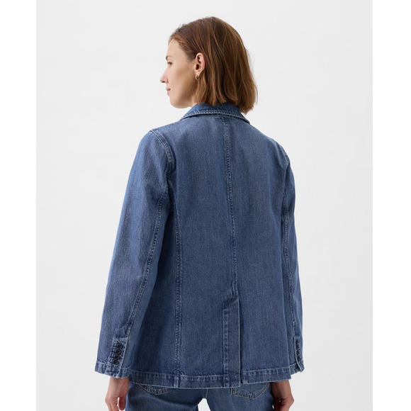 NWT Gap Blue Indigo Denim Blazer one button closing size Large - Picture 3 of 13